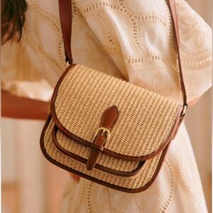 Elegant Tan and Brown Woven Crossbody Bag